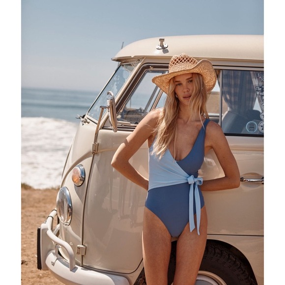 summersalt Other - Summersalt Perfect Wrap One-Piece Women 4 Blue Colorblock Tie Waist Swimsuit